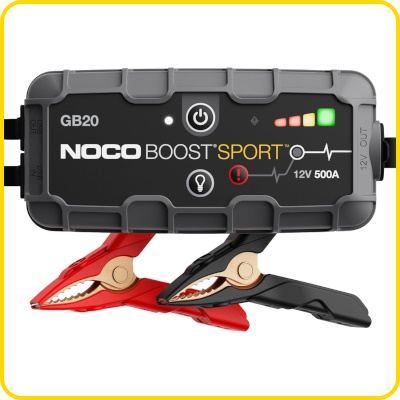 Image of a noco battery booster with clamps
